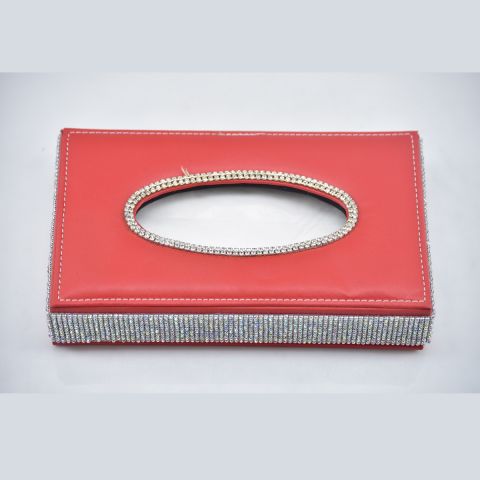 Red Diamond Encrusted Leather Tissue Box Napkin Holder - RDNH15