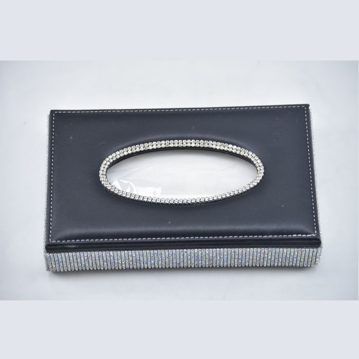 Black Diamond Encrusted Leather Tissue Box Napkin Holder -BDNH15