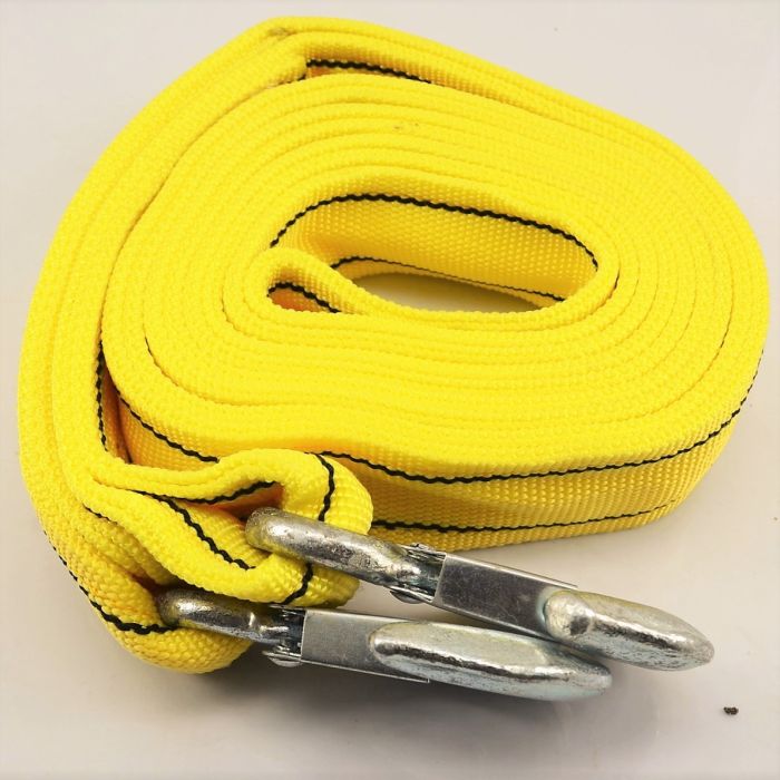 Yellow Towing Belt/Rope with Big Safety Hooks - B417